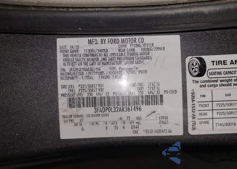 2010 Ford Fusion Hybrid z USA, uszkodzony, nr VIN 3FADP0L32AR361496